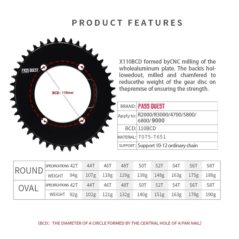 110 Bcd 4 Arm Chainring 110bcd Oval Round Chainring Narrow Wide For Shimano 105 R5800 R6800 R9000 42t 44t 46t Single Sprocket